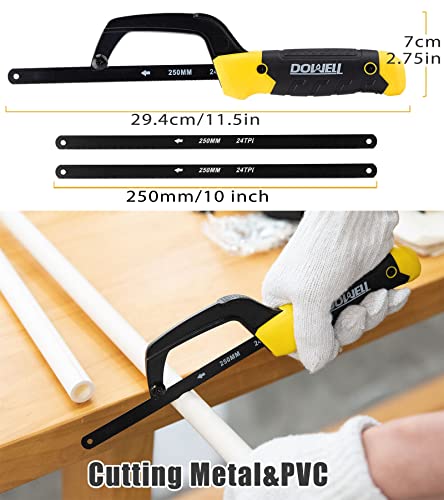DOWELL Hacksaw Frame Set Heavy Duty Handsaw 12-inch 10-inch 6-inch Mini Hacksaw Hand Saw 8 Extra Blades Multi-function for Metal Wood PVC Pipes