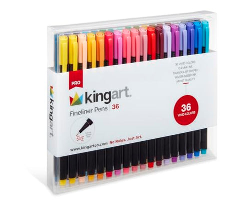 KINGART PRO Fineliners Fine Point Pens, 36-Piece Fine Tip Markers with Color Numbers, 0.4mm Tips, Ergonomic Barrels, Brilliant Assorted Colors, Art KINGART
