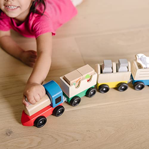 Melissa & Doug Wooden Farm Train Set - Classic Wooden Toy (3 linking cars) - WoodArtSupply