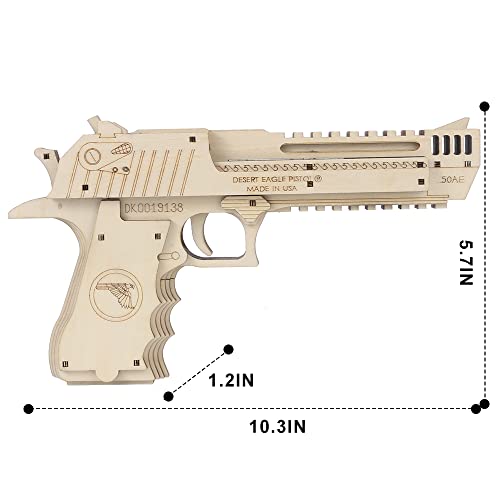 3D Wooden Puzzles, Desert Eagle Wood Gun Rubber Band Pistol Toys Machinery Model Best Gift Puzzle for Adults and Child VJOALIN