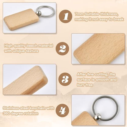 OTYMIOW 30PCS Wooden Keychain Blanks Unfinished Wood Keychain Blanksd Key Ring Key Tag Wood Engraving Blank Wooden Keychains Wood Blanks Key Chain Bulk for DIY Crafts Gift Accessories