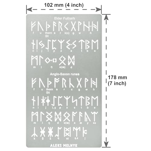 Aleks Melnyk No.409 Metal Stencil, Elder Futhark and Anglo-Saxon Runes 0.5in, Ancient Alphabet, Sigil Magic Alphabet Stencil 1 PC, Template Wood Aleks Melnyk