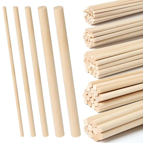 HAPY SHOP 100 Pieces Wooden Dowel Rods Assorted Sizes Wooden Dowels 1/8, 3/16, 1/4, 5/16, 3/8 x 6 Inch Wood Craft Dowel Rods for Crafts and DIY HAPY SHOP