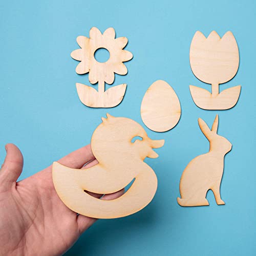 Pack of 15 Unfinished Wood Assorted Springtime Cutouts by Factory Direct Craft - Bunnies, Ducks, Eggs and Flowers Wooden DIY Shapes for Scouts, Factory Direct Craft