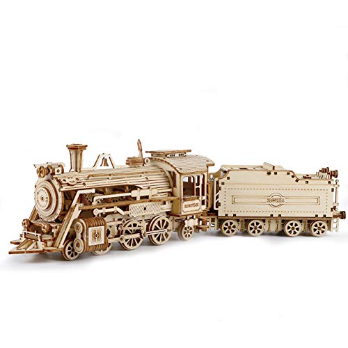 ROBOTIME 3D Puzzles for Adults-Wooden Model Car Kits Train Puzzle Sets for Adults/Teens to Build-Unique Birthday 1:80 Scale Model Prime Steam Express - WoodArtSupply