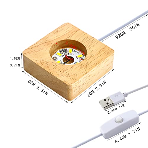 ZEERSHEE Pack 2 Wooden LED Light Display Base Crystal Glass Light Base Stand Wood LED Display Stand for 3D Crystal Laser Glass Resin Art Warm Light - WoodArtSupply