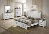 Roundhill Furniture Clelane Wood Bedroom Set with Shiplap Panel Bed, Dresser, Mirror, Two Nightstands, and Chest, King, Weathered White and Walnut Roundhill Furniture