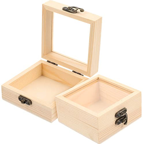 Sewroro 2pcs Box Wooden Storage Box Jewelry Unfinished Wood Crafts Wooden Berry Baskets Wooden Storage Crates Tote Bins for Storage with Lid Sewroro