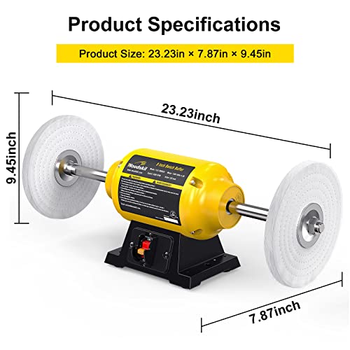 Woodskil Bench Buffer Polisher 4.8A 8-Inch Polishing Machine 3600rpm with 2 pcs-Fiber Wheels for Buffing Metal, Jewelry, Wood, Jade, and Plastic Woodskil