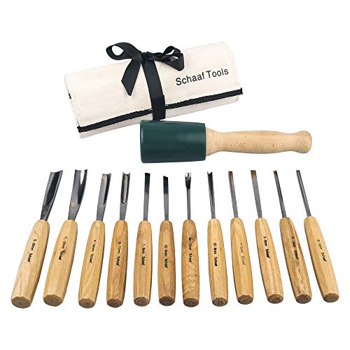 12pc Carving Set and 12oz Carving Mallet Starter Bundle Schaaf Wood Carving Tools