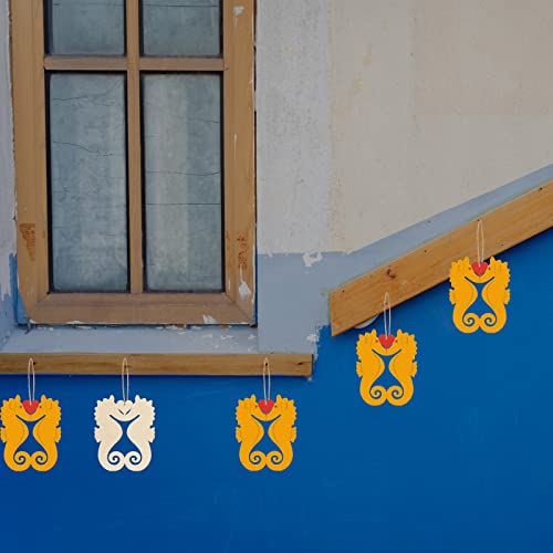 Unfinished Seahorse Shapes Wood/Heart-Shaped Wood DIY Craft Cutout Hanging Ornaments with Natural Twine for Christmas Wedding Birthday Party Zontween