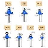 MEIGGTOOL 7Pcs 1/4"Inch Shanks Roundover Edging Router Bit Set,Round Radius: 1/2",3/8",5/16",1/4",7/32",3/16",1/8" MEIGGTOOL