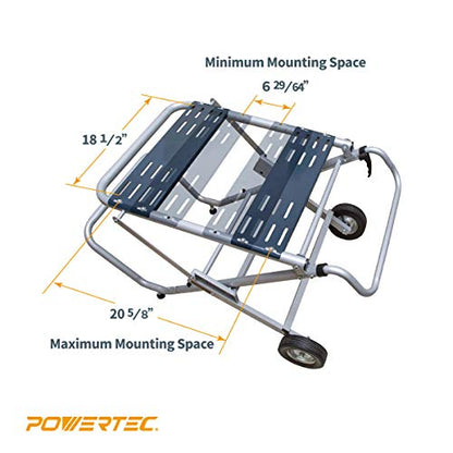 POWERTEC MT4009 Rolling Foldable Table Saw Stand W/ 8-Inch High-Traction Wheels, 330 Lbs Downward Force, Adjustable Mounting Options - WoodArtSupply