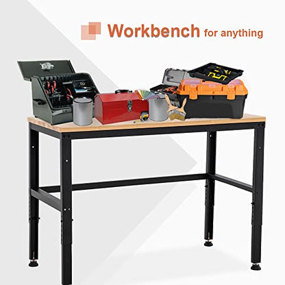 MCombo 48" Adjustable Workbench with Oak Wood Top, Overall Steel Frame Worktable for Garage, Workstation for Workshop and Home Improvement WD48 - WoodArtSupply