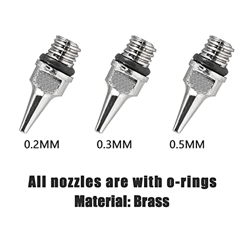 SAGUD Airbrush Nozzle Needle Cap 0.2mm 0.3mm 0.5mm Replacement Accessories Parts with Wrench for Air Brush Spray Gun Kit SAGUD