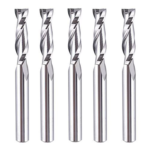 SpeTool 5Pcs Spiral Router Bits UpCut 1/4 inch Cutting Diameter 1/4 inch Shank Router Bit Set HRC55 Solid Carbide CNC End Mill for Woodworking SpeTool