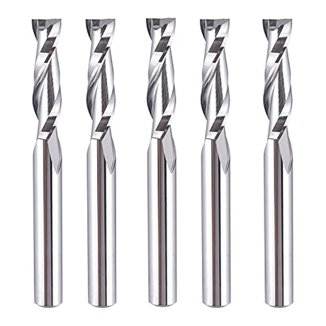 SpeTool 5Pcs Spiral Router Bits UpCut 1/4 inch Cutting Diameter 1/4 inch Shank Router Bit Set HRC55 Solid Carbide CNC End Mill for Woodworking SpeTool