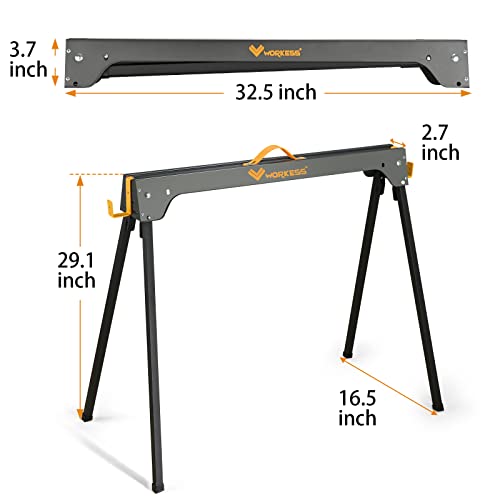 WORKESS Saw Horses 2 Pack, Heavy Duty Folding Portable Saw Horses Table 2200 Lbs Load Capacity with 2x4 Support Legs, Fast Open Legs and Easy Grip - WoodArtSupply