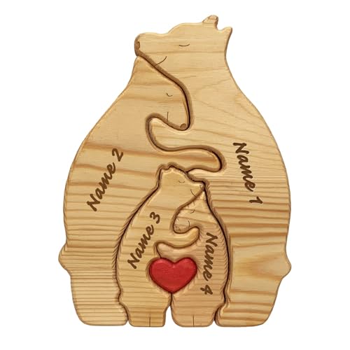 2-10 Personalized Name Carved Wood Sign, Customized Bear Family Wooden Puzzle Table Decor, Kids Gift Custom - WoodArtSupply