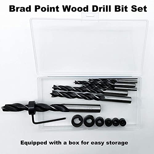 QISF 16Pcs Brad Point Wood Drill Bit 3/4/5/6/8/10/12mm Wood Working Drill with 3-12MM Center Point and Stopper Perfect for Woodworking Carpentry QISF