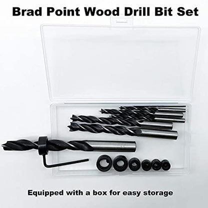 QISF 16Pcs Brad Point Wood Drill Bit 3/4/5/6/8/10/12mm Wood Working Drill with 3-12MM Center Point and Stopper Perfect for Woodworking Carpentry - WoodArtSupply