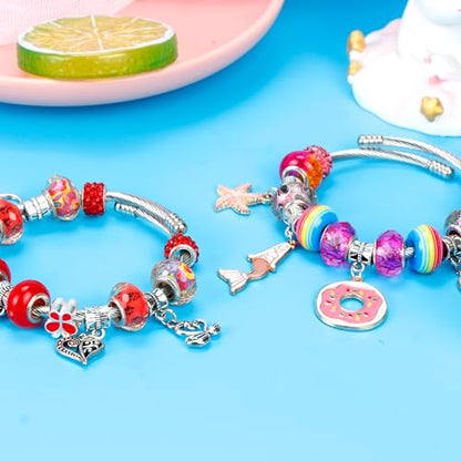 BYMORE 200 Pieces DIY Charm Bracelet Making Kit Crafts Jewelry Beads for Girls Age 8-12 Unicorn & Mermaid Gifts for 5 6 7 8 9 10 11 12 Year Old