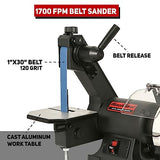 Bucktool Low Speed Bench Belt Grinder Combo, 2.1A 1x30 inch Belt & 6 inch Grinder, 1/3 HP Low Speed Bench Belt Disc Sander Combo for Knife Making, Bucktool