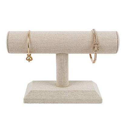 MOOCA Linen Covered Wood Jewelry Display, Jewelry Stand, Perfect for Bracelet Bangle Watch for Home Organization, Store, Tradeshow and Showcase, 7