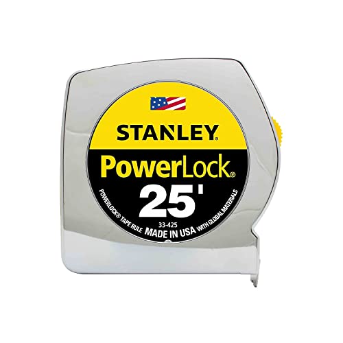 Stanley 33425 Powerlock II Power Return Rule, 1-Inch x 25ft, Chrome/Yellow Stanley