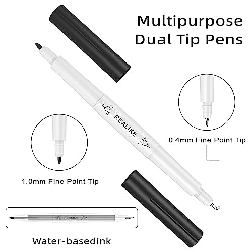 REALIKE Dual Tip Pens for Cricut Maker 3/Maker/Explore 3/Air 2/Air, Black Pens Set of 7 Pack Dual Tip Marker Fine Point Pen Writing Drawing - WoodArtSupply