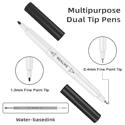 REALIKE Dual Tip Pens for Cricut Maker 3/Maker/Explore 3/Air 2/Air, Black Pens Set of 7 Pack Dual Tip Marker Fine Point Pen Writing Drawing - WoodArtSupply