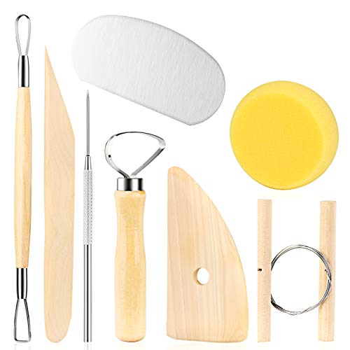 8 Pieces Wooden Pottery Sculpting Clay Cleaning Tool Set, Includes Clay Cutting, Modeling, Trimming Tools, for Beginner Level Pottery and Smoothing, - WoodArtSupply