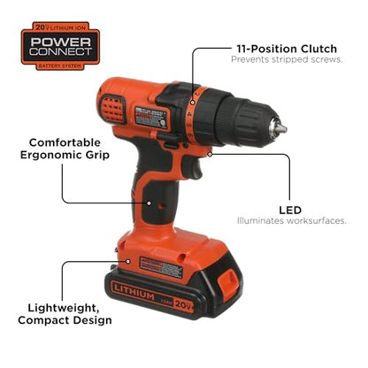 BLACK+DECKER 20V Max Drill & Home Tool Kit, 68 Piece (LDX120PK) - WoodArtSupply