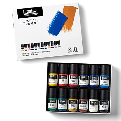 Liquitex Professional Acrylic Gouache Paint, 12 x 22ml (0.74-oz), Essentials Set Liquitex