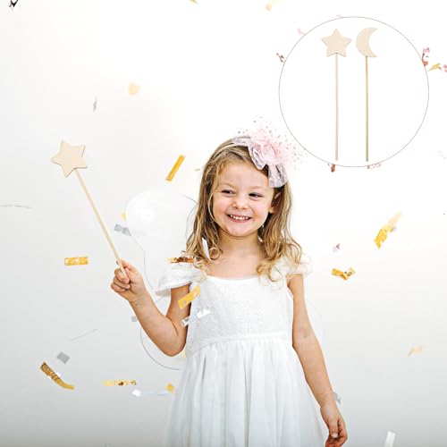 Toddmomy Heart 8pcs Wood Fairy Wand Unfinished Wooden Moon Star Stick Make Your Own Princess Wand Party Cosplay Costume for DIY Crafts Princess Toddmomy
