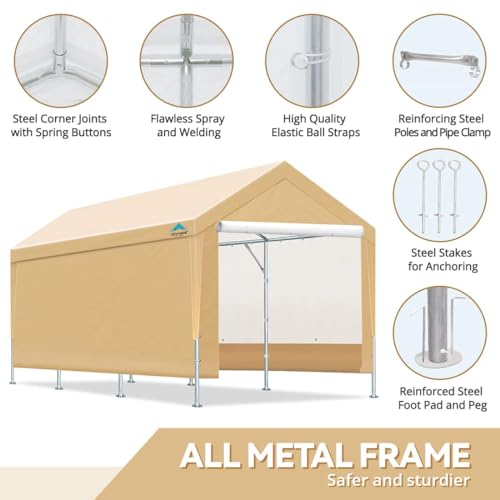 ADVANCE OUTDOOR 10x20 ft Heavy Duty Steel Carport with Adjustable Height from 9.5 to 11 ft, Car Canopy Garage Party Tent Storage Shed Boat Shelter ADVANCE OUTDOOR