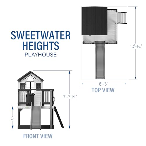 Backyard Discovery Sweetwater Heights Elevated All Cedar Wooden White Playhouse with Clubhouse Slide & Ladder - WoodArtSupply