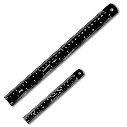 Zotemo Metal Ruler Kit 12 Inch and 6 Inch, Stainless Steel Rulers with Centimeters, Inches and Conversion Table for Office and School, 2 Pack - WoodArtSupply