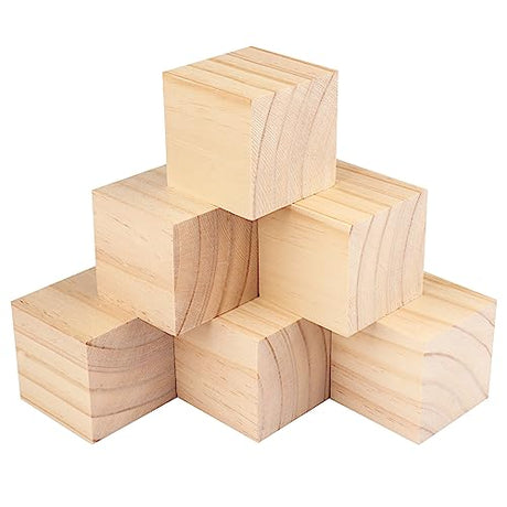 6 Packs Wooden Blocks for Crafts, 3.15 Inch Pine Wood Cubes, 8 x 8 x 8 cm Wooden Cubes for Paint, Stamp, Decorate, DIY Projects and Personalized GNIEMCKIN