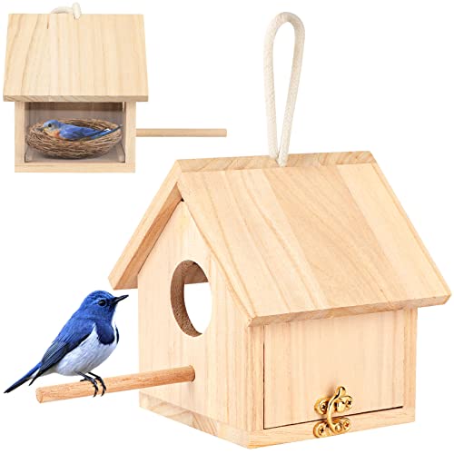 YUEPET Outdoor Bird Houses Transparent Wooden Bird House for Outside with Lanyard and Screws,Hanging Birdhouse Clearance for Finch Bluebird Cardinals