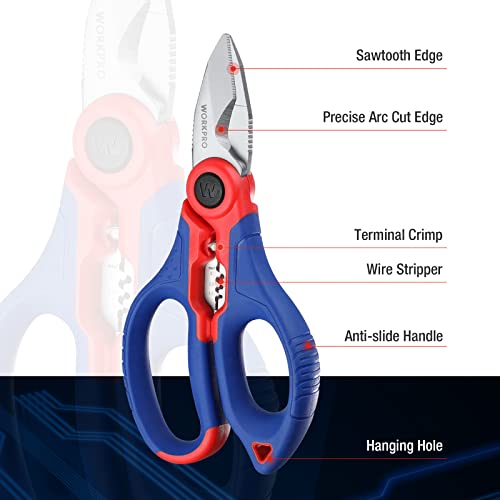 WORKPRO Stainless Electricians Scissors, 6.4" Professional Electrician Shears with Wire Stripper for Soft Cable WORKPRO