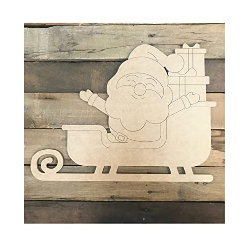 Santa in Sleigh Wood Craft,Unfinished Wooden Cutout Art,DIY Wood Sign, Inspirational Farmhouse Wall Plaque,Rustic Home Decor for Kitchen Living Room Arupkeer