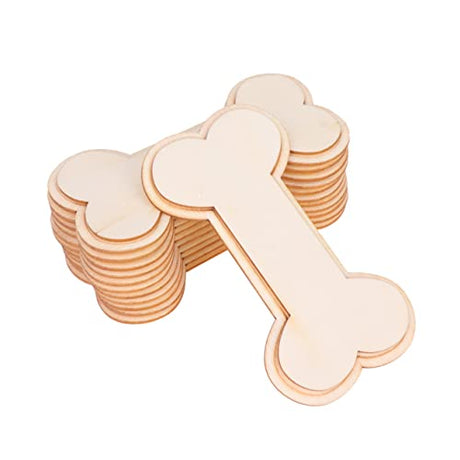 VILLCASE 24PCS Wood Embellishments Wood Bone Shape Christmas Unfinished Wood Cutout Dog Bone Wood Cutout Dog Bone Embellishments Round Labels Gift VILLCASE