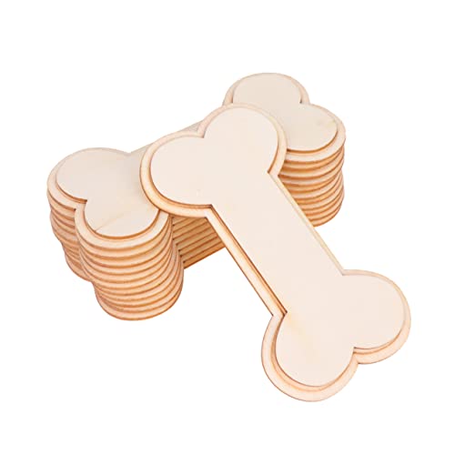 VILLCASE 24PCS Wood Embellishments Wood Bone Shape Christmas Unfinished Wood Cutout Dog Bone Wood Cutout Dog Bone Embellishments Round Labels Gift - WoodArtSupply