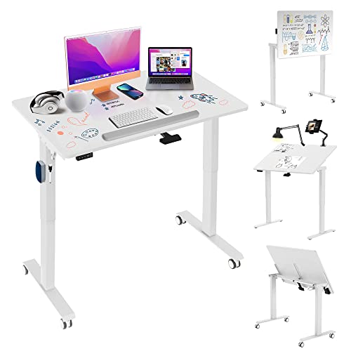 AVLT 50" Electric Standing Desk with Tilting Tabletop (4 ft 7 inches) – Height Adjustable Dry Erase Top Whiteboard and Rolling Casters – 2 Leg