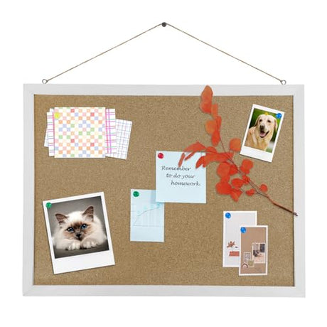 Cork Board Bulletin Board, 15.7"X 12" Cork Board, Rectangle White Oak Wood Finish Frame, Wall Mounted Cork Board for Office Home and School(Pins, Eye BGJRBY
