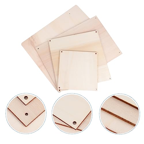 COHEALI 4pcs Square Blank Drawing Board Unfinished Door Plaque Hanging Blank Sign Decorative Signs Unfinished Painting Boards Wedding Decor Front COHEALI
