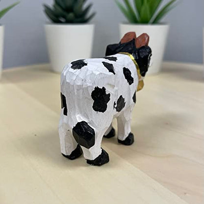 YEEYAYA Cow 3” Wood Sculpture Hand Carved Wood Figurine Wood Statue Room Decor Home Decor Farm Animals Zoo Animals - WoodArtSupply