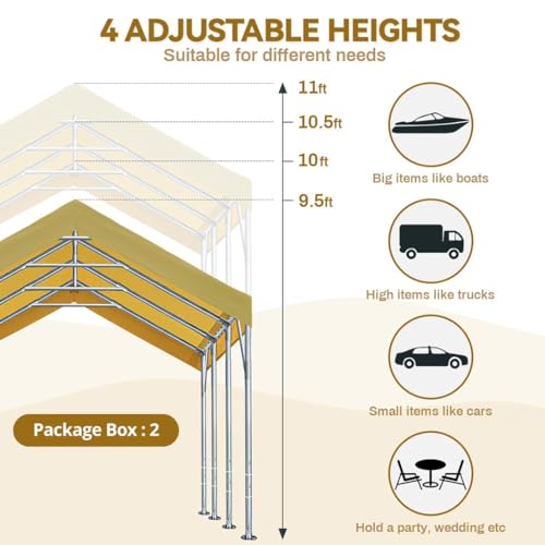 ADVANCE OUTDOOR 10x20 ft Heavy Duty Carport with Adjustable Height from 9.5ft to 11ft, Car Canopy Garage Shelter Boat Wedding Party Tent, Beige - WoodArtSupply