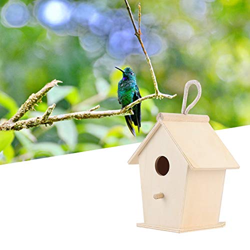 Wooden Bird House Unfinished Hanging Cords Birdhouse for Outdoor Bluebirds Finchs Chickadees Swallows DIY Kids Educationa 7.1 x 3.9 x 5.1 in Buachois